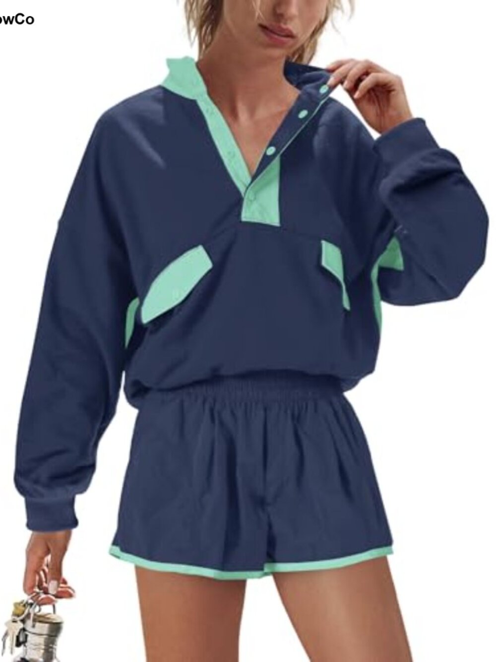 Women's Workout 2 Piece Set Pullover Sweatshirt & Shorts Athletic Activewear